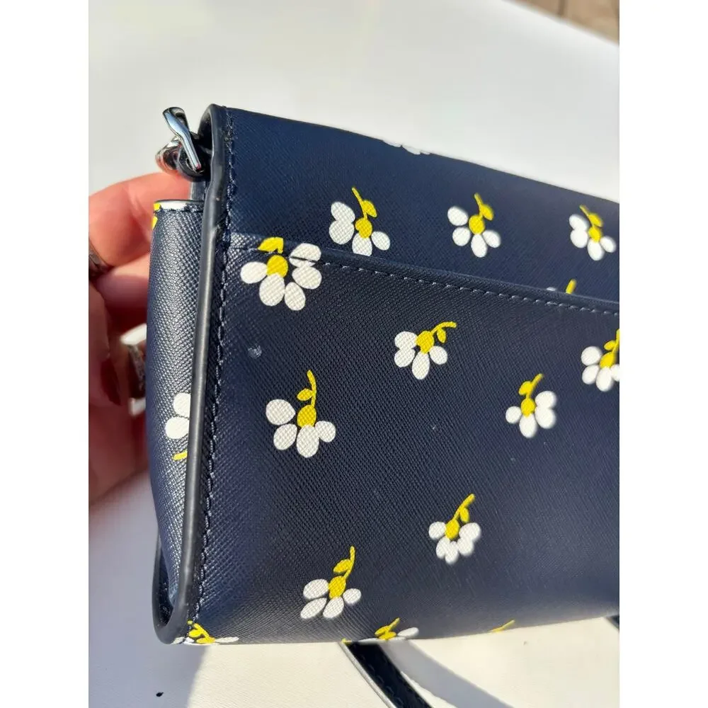 Kate Spade Small Flap Crossbody Navy Safiano Leather Daisy Toss